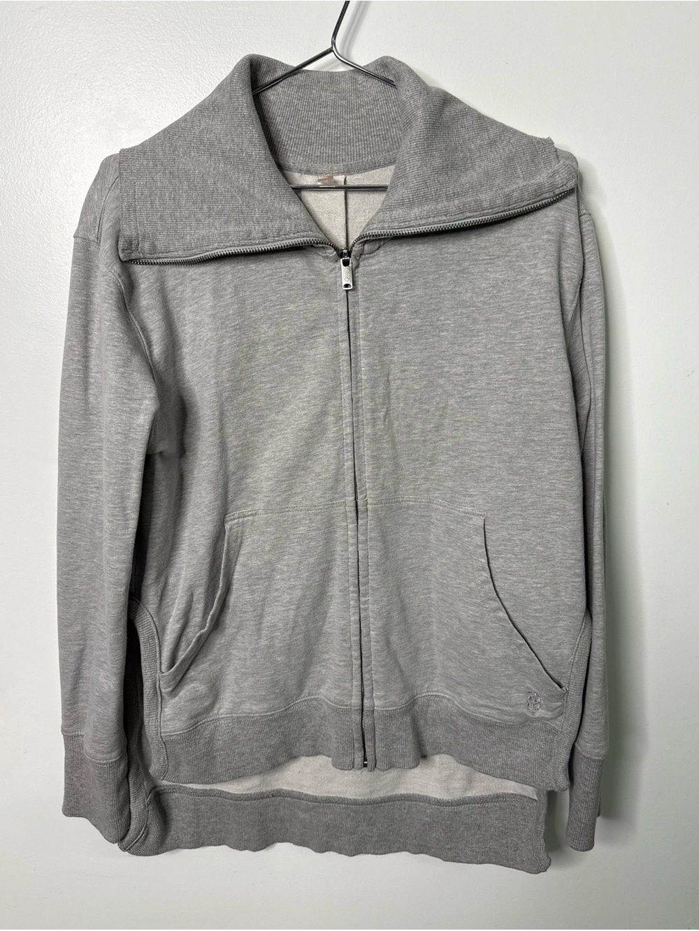Free People Movement Gray Oversized Zip Up Sweatshirt Jacket High Low Thumbholes